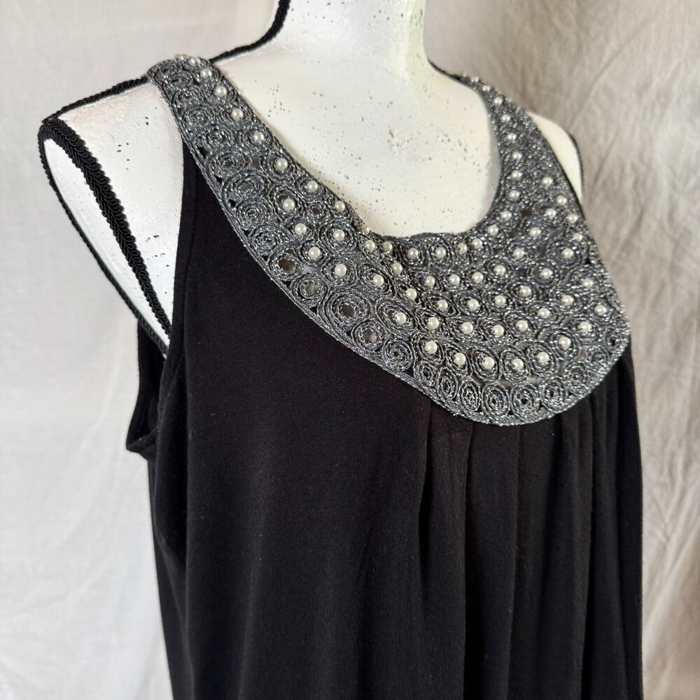 Saks Fifth Avenue Women's XL Pearl Embellished Black Halter Tank Top Cleopatra